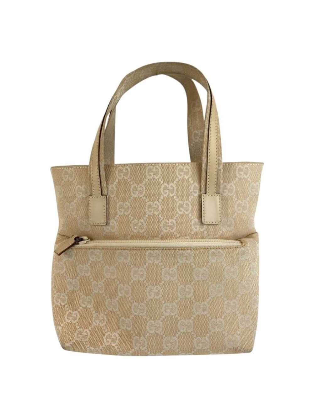 Gucci Beige Ivory GG Canvas Leather Tote Bag